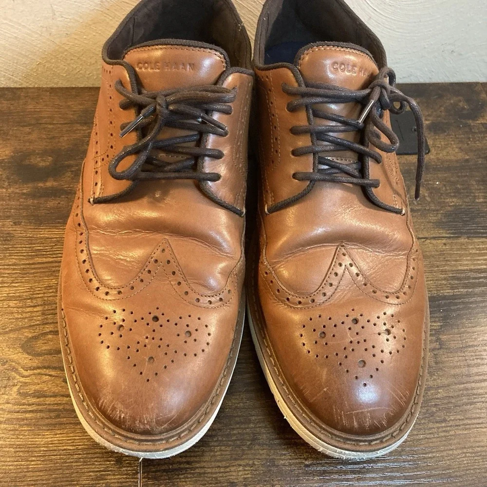 Cole Haan Grand Wingtip Oxford Brown Leather Dress Shoes Men's 12M C34120 Brogue